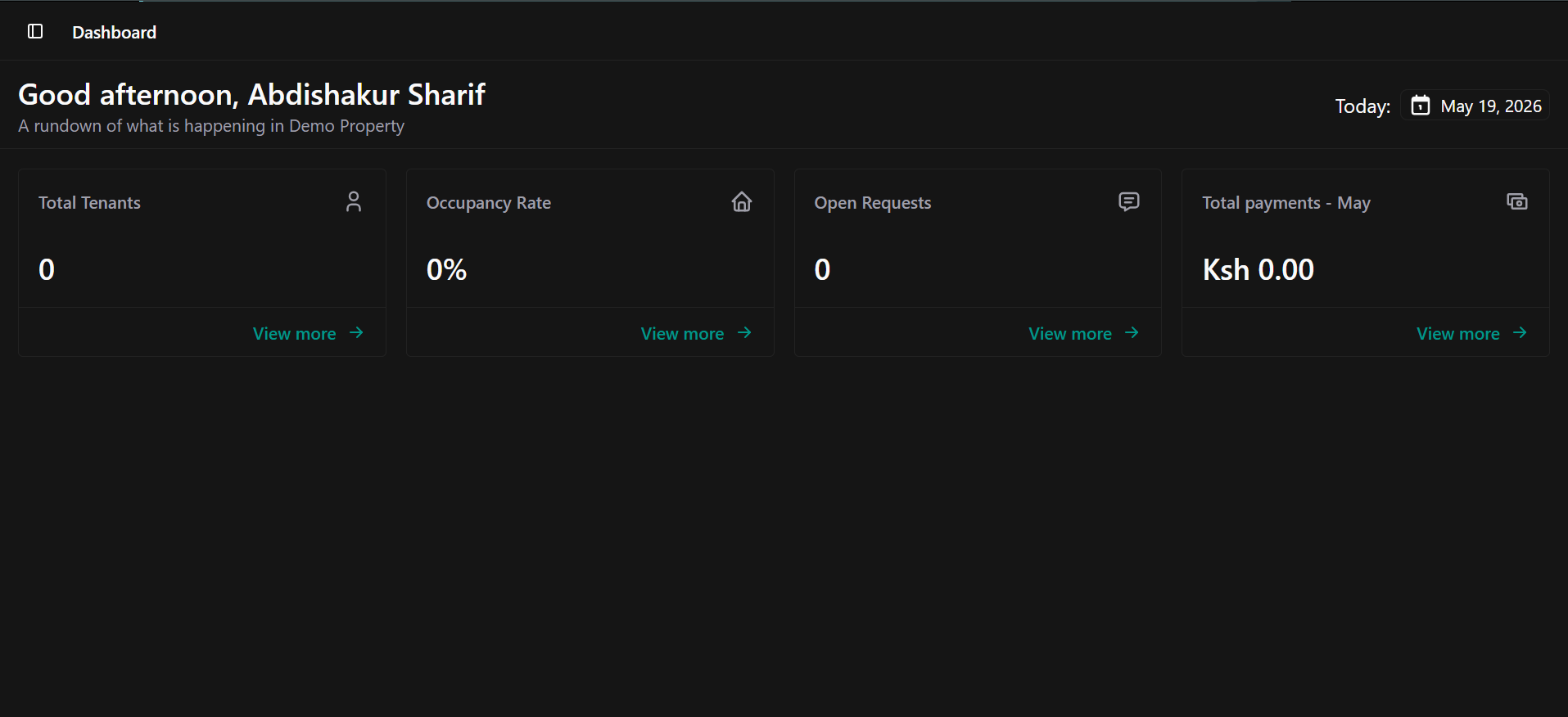 Qivuli dashboard overview showing the box icon that opens the sidebar navigation